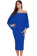 Blue Off Shoulder Sleeve Detail Bodycon Midi Dress