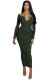 Green Long Sleeve Snap Button Ribbed Dress