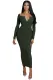 Green Long Sleeve Snap Button Ribbed Dress