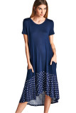 Navy Hi-low Dotted Ruffle Hem Midi Dress