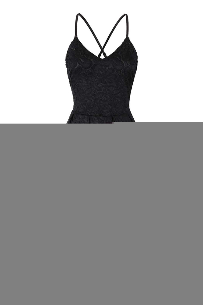 Black Lace Floral V Neck Backless Cocktail A-Line Dress