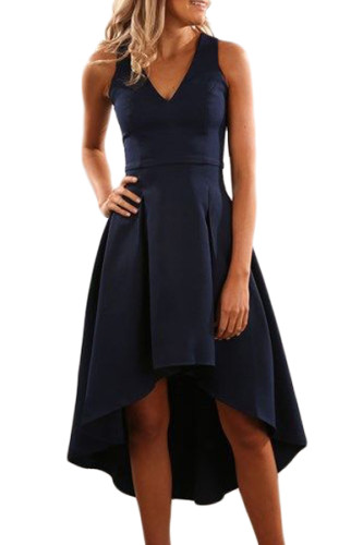 Navy High Low Hem Sleeveless Midi Dress