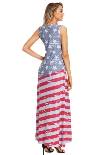 American Flag Print Sleeveless Maxi Dress