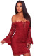 Purplish Red Crochet Overlay Off The Shoulder Fitted Mini Dress