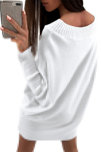 White Stylish Long Sleeve Baggy Sweater Dress