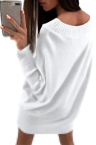 White Stylish Long Sleeve Baggy Sweater Dress