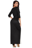 Black White Color Block Side Slit Maxi Dress