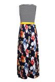 Navy Floral Scatter Striped Sleeveless Boho Dress
