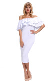 White Layered Ruffle Off Shoulder Midi Dress