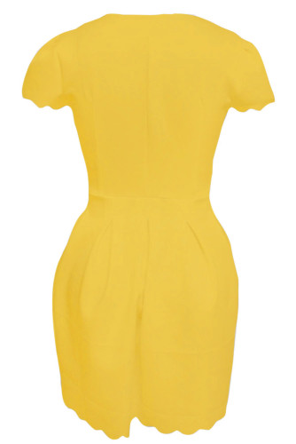 Yellow Sweet Scallop Pleated Skater Dress