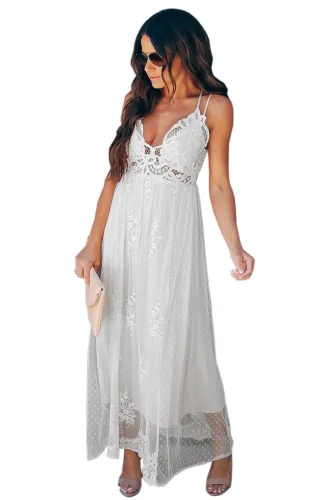 Lace Mixed Fabric Maxi Dress