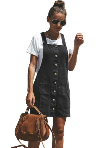 Vintage Black Denim Buttoned Jumper Dress