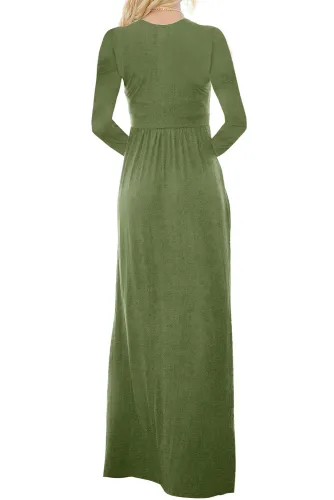 Army Green Long Sleeve Buttoned Casual Maxi Dress