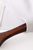Asymmetric Button Detail White Ruched Midi Dress