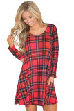 Contrast Elbow Patch Red Plaid Swing Dress