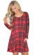 Contrast Elbow Patch Red Plaid Swing Dress