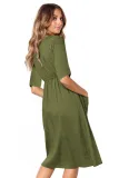 Sage Green Button Front Midi Dress with Pockets