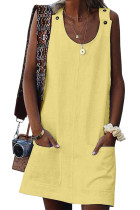 Yellow Buttoned Pockets Sleeveless Dress