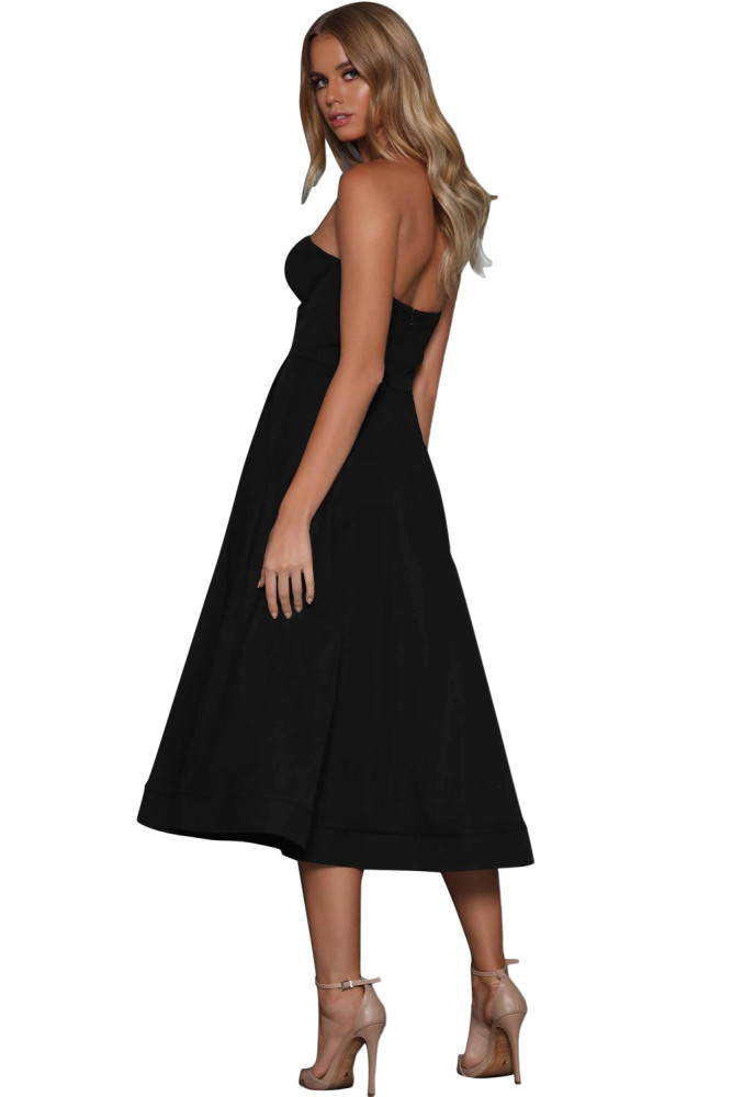 Black Sexy Cupped Strapless Midi Dress