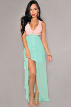 Pink Green Cut-Out Side Slit Maxi Dress