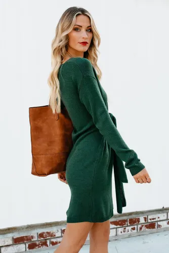 Green Don’t Let Me Go Tie Sweater Dress