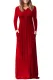 Red Long Sleeve Buttoned Casual Maxi Dress