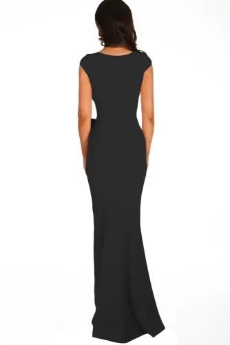 Black Ruched Waist Wedding Party Maxi Dress
