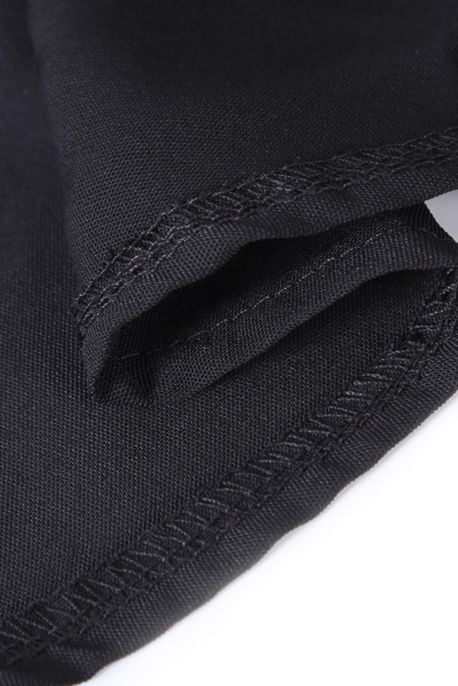 Black Chiffon Irregular Hem Short Sleeve Pleated Dress