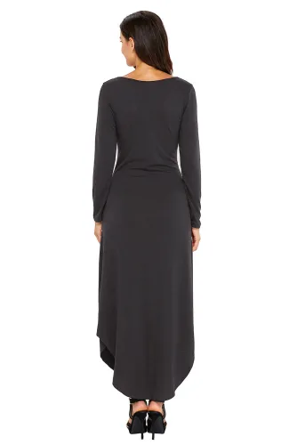 Black Y Strap Neckline Relaxed Long Jersey Dress