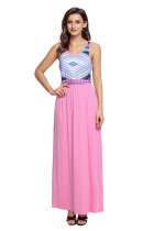 Stylish Tribal Print Sleeveless Coral Maxi Dress