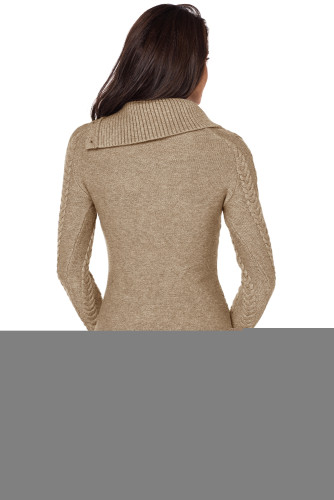 Asymmetric Buttoned Collar Apricot Bodycon Sweater Dress