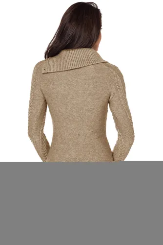 Asymmetric Buttoned Collar Apricot Bodycon Sweater Dress