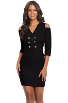 Black Cold Shoulder Sleeved Bodycon Mini Dress