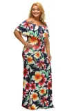 Navy Blue Roses Print Off-the-shoulder Maxi Dress