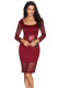 Rose Embroidery Wine Lace Mesh Bodycon Dress