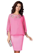 Pink Crochet Lace Detail Elegant Poncho Dress