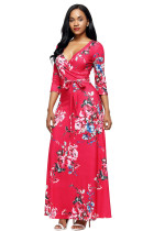 Scarlet Floral Print Wrapped Long Boho Dress