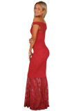 Red Bardot Lace Fishtail Maxi Dress