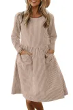 Apricot Pinstriped Casual Pocket Dress