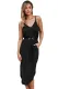 Black Spaghetti Straps Drawstring Waist Midi Dress