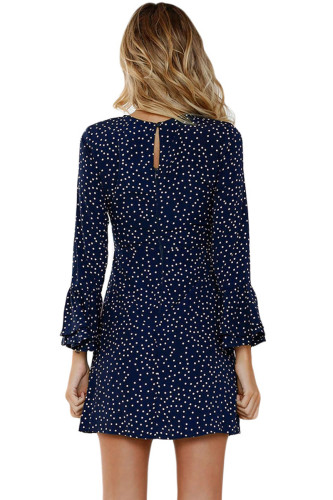Navy Polka Dot Flared Sleeve Mini Dress
