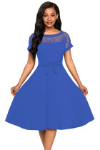 Fishnet Insert Blue Bowknot Embellished Dress