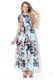 Pocket Design Short Sleeve Light Blue Floral Maxi Dress