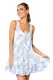 Sky Blue Leaf Pattern Ruffled Summer Boho Dress