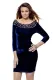 Navy Hollow Out Round Neck Sleeved Velvet Dress
