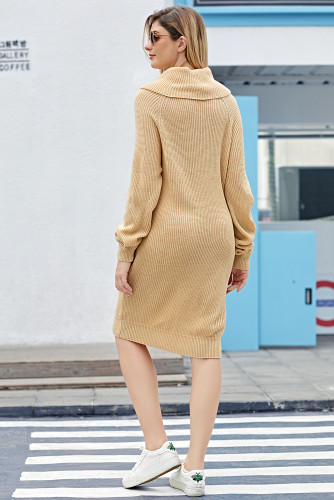 Apricot Heap Collar Mini Knit Dress