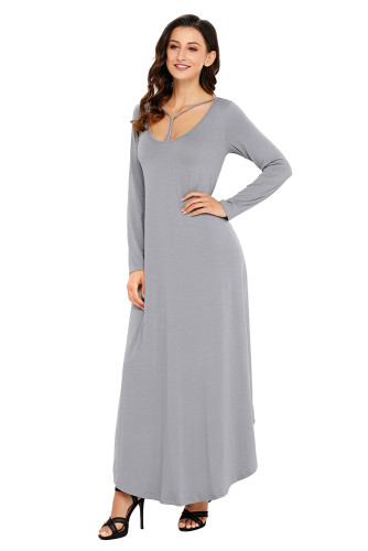 Gray Y Strap Neckline Relaxed Long Jersey Dress