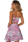Violet Floral Print Tie Front Bralette and A-line Mini Skirt