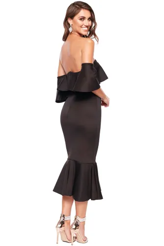 Black Sexy Off Shoulder Ruffled Cocktail Dress