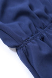 Blue Chiffon Irregular Hem Short Sleeve Pleated Dress